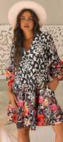 Floral Mixed Print Split Neck A-line Dress Florida Girl Fashion Boutique