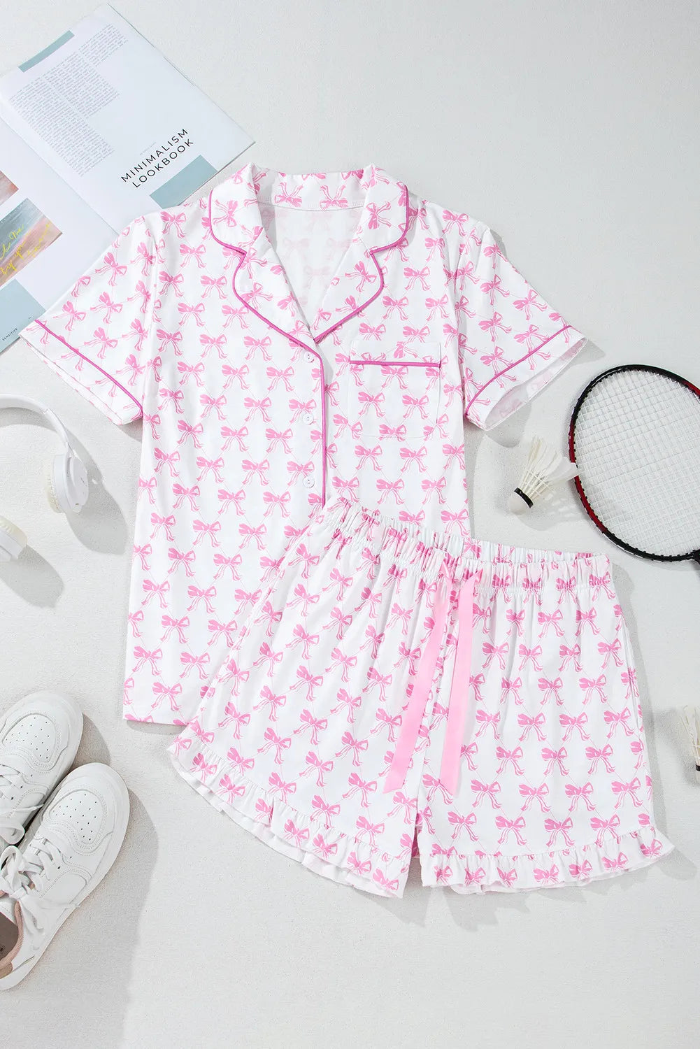 Bow Ruffle Hem Pajama Set Florida Girl Fashion Boutique