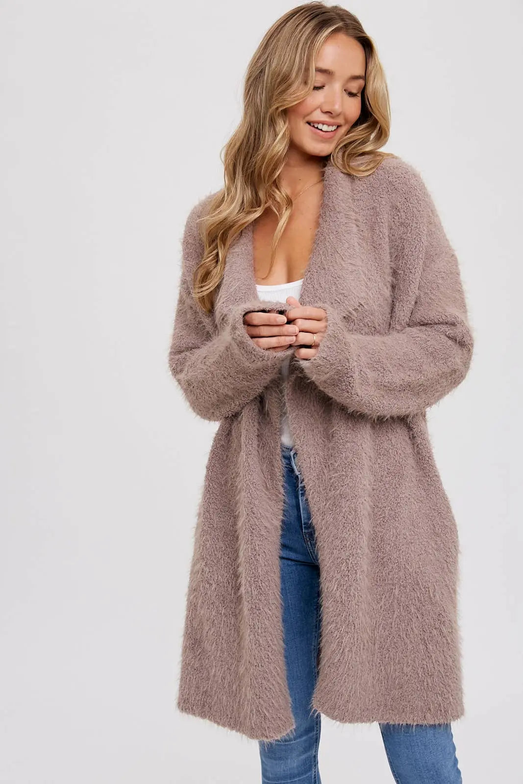 Soft Fuzzy Drape Front Cardi Bluivy