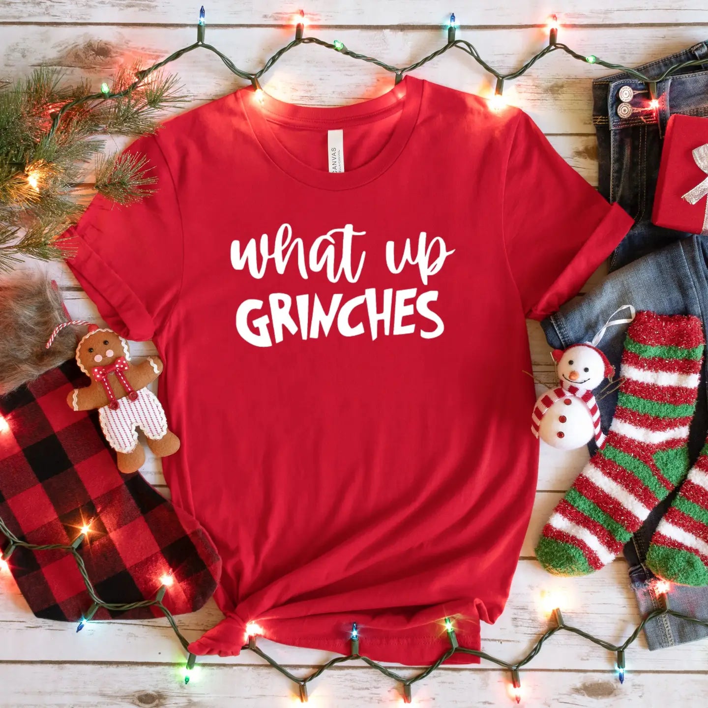 What Up Grinches Christmas Tee - Red