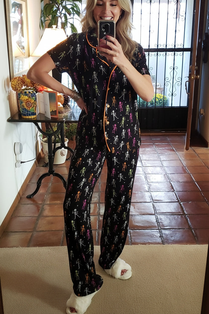Skeleton Print Pajama Set