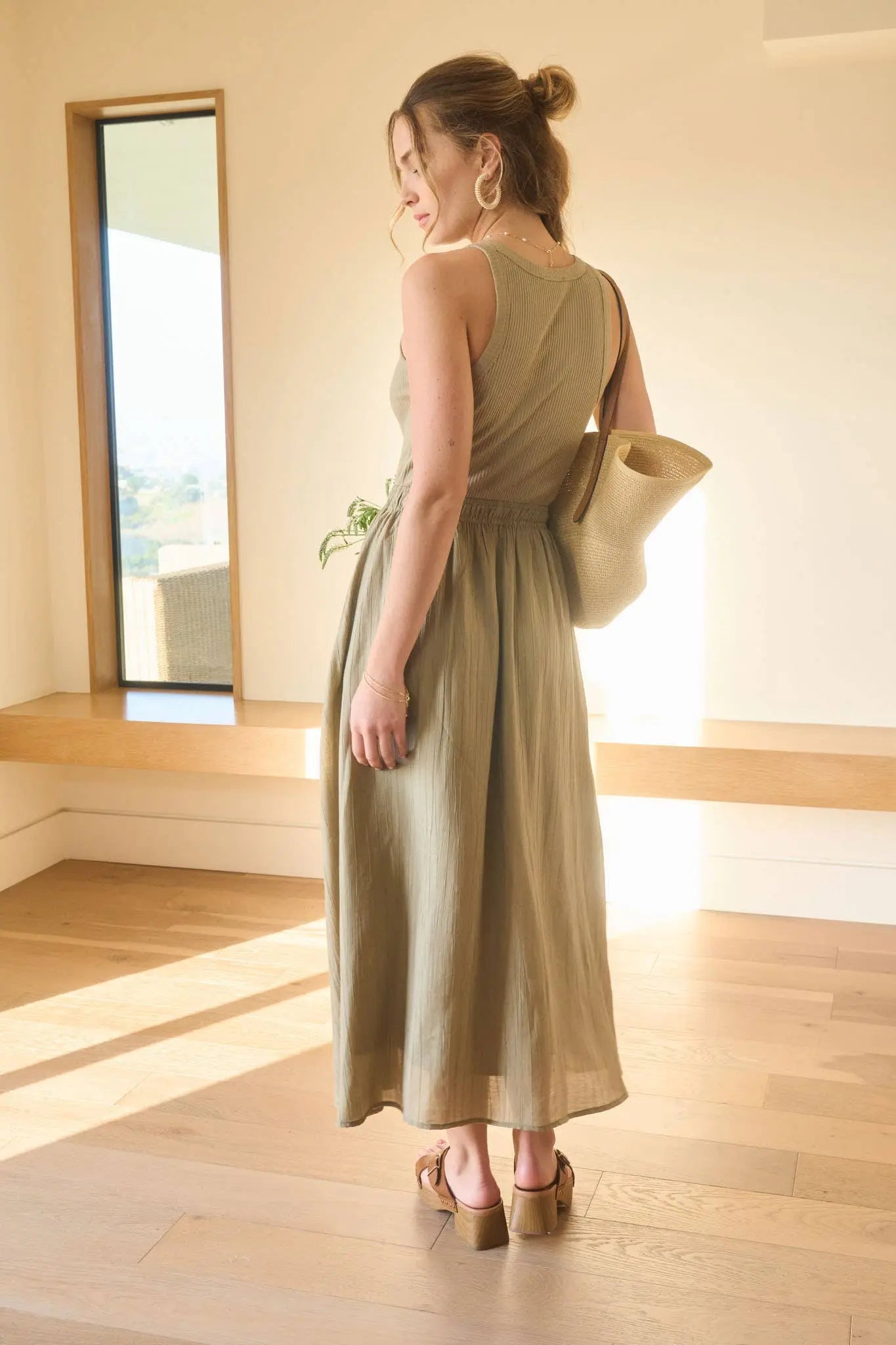 Sage Mixed Fabric Dress Blu Pepper