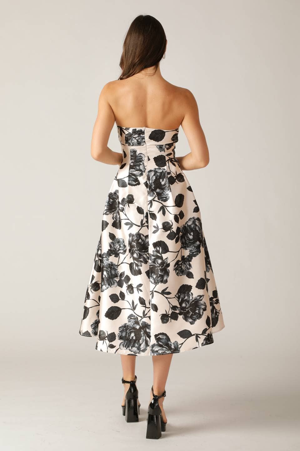 Black Floral Midi Dress FLYING TOMATO