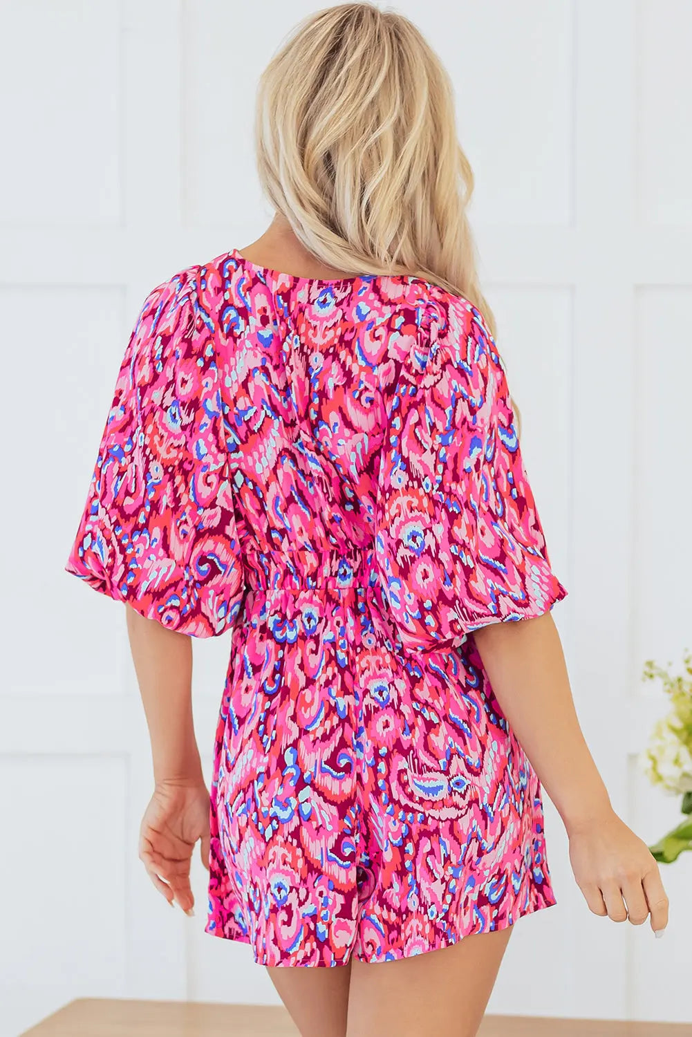 Abstract Print Puff Sleeve V Neck High Waist Romper Florida Girl Fashion Boutique