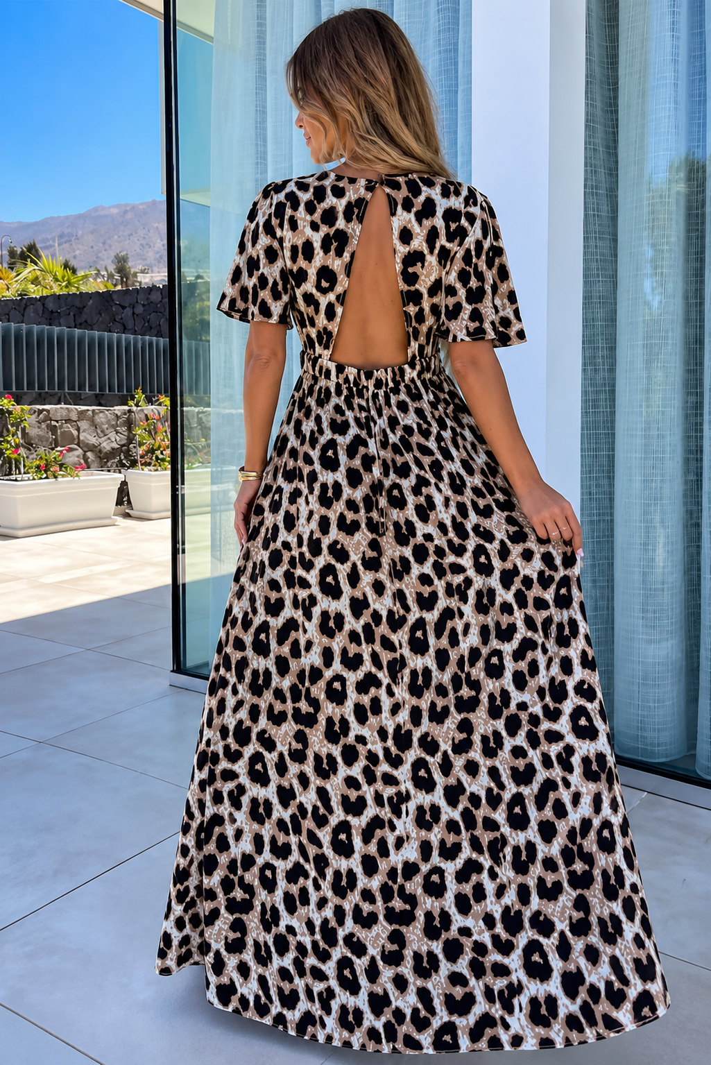 Leopard Open Back Maxi Dress