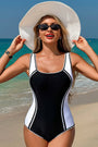 Black Color Block Ric Rac Trim U Neck One Piece Swimsuit Florida Girl Fashion Boutique
