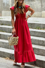Red Flutter Sleeve High Waist Ruffle Maxi Dress Florida Girl Fashion Boutique
