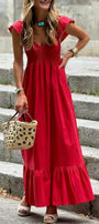 Red Flutter Sleeve High Waist Ruffle Maxi Dress Florida Girl Fashion Boutique