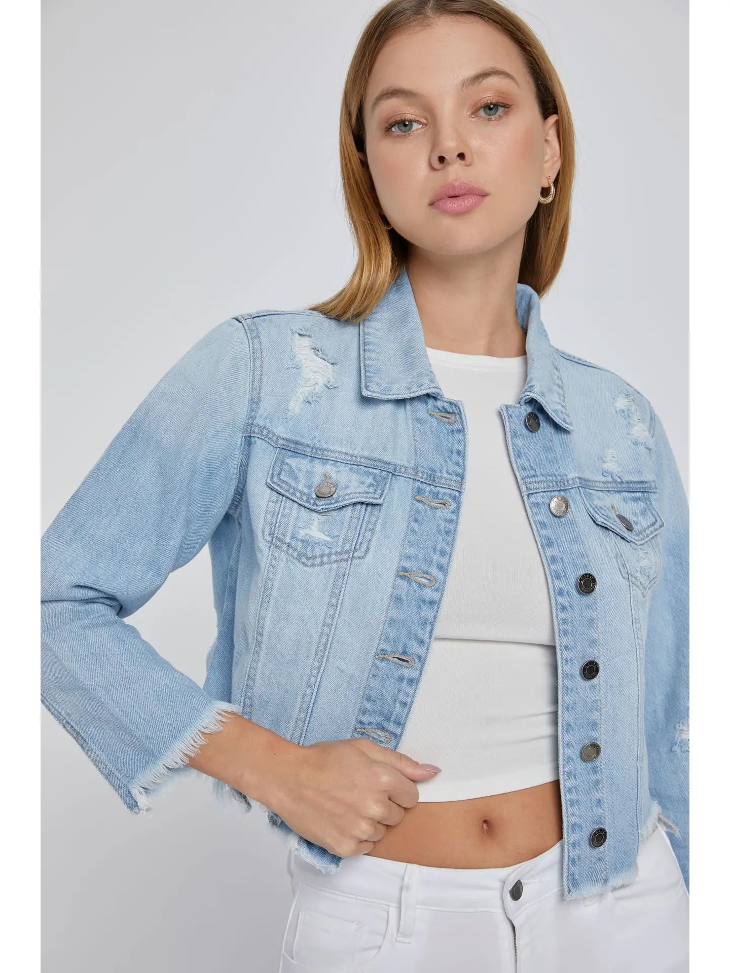 Cello Light Wash Distressed Denim Jacket Florida Girl Fashion Boutique