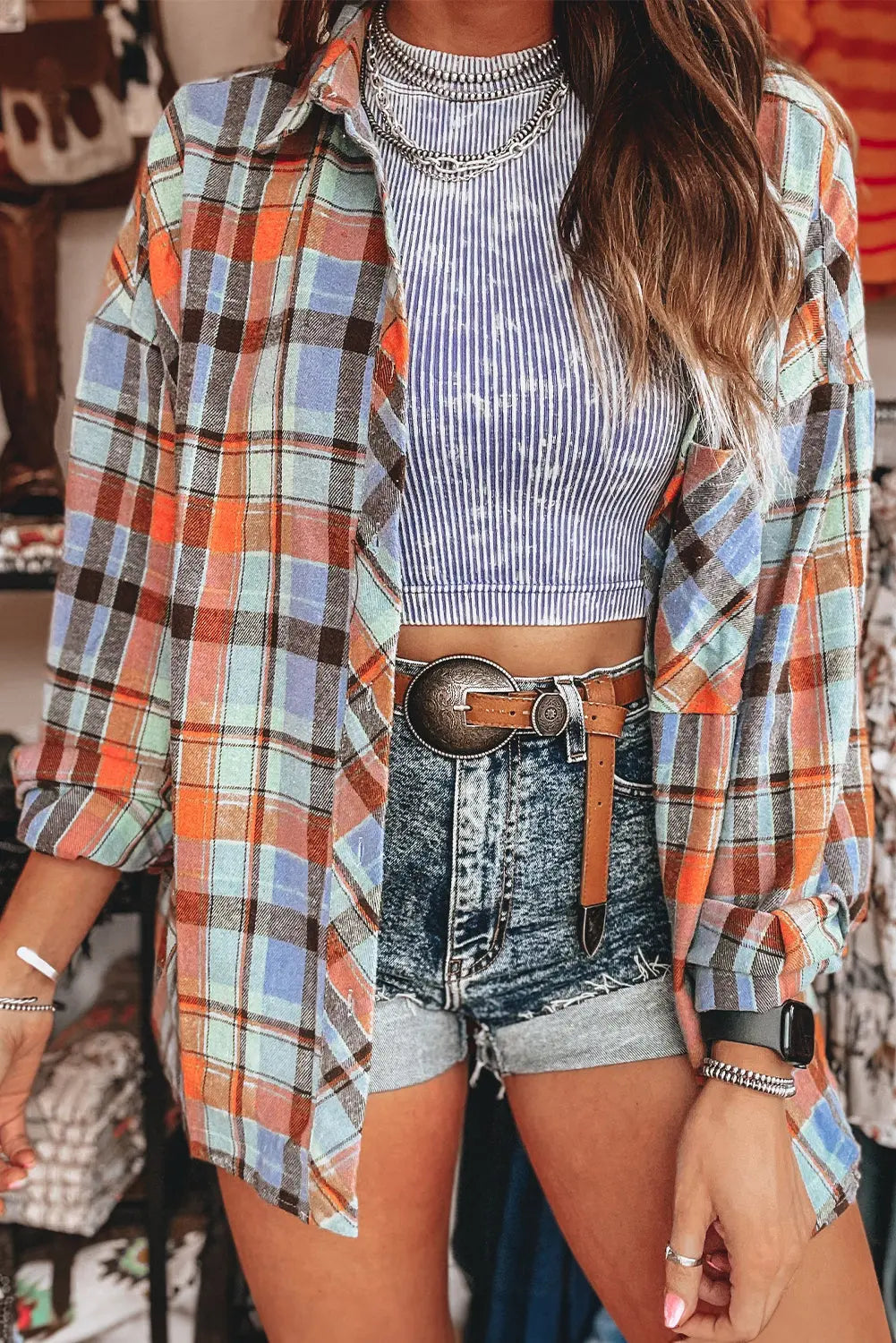Orange Plaid Vintage Shirt Florida Girl Fashion Boutique