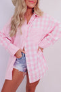 Pink Checked Patchwork Long Sleeve Shirt Florida Girl Fashion Boutique