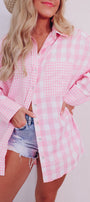 Pink Checked Patchwork Long Sleeve Shirt Florida Girl Fashion Boutique