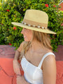 Two-Tone Shell & Wood Bead Trim Panama Hat C.C Beanie