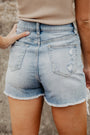 Light Blue Vintage Washed Raw Edge Jean Shorts Florida Girl Fashion Boutique