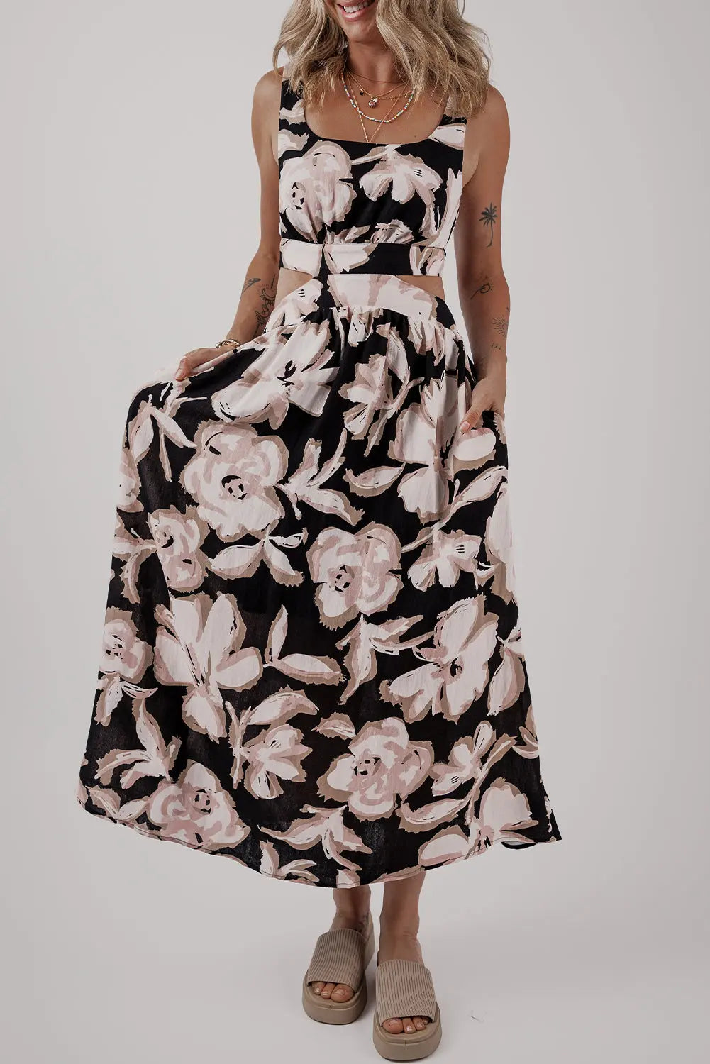 Black Floral Cutout Sleeveless Maxi Dress Florida Girl Fashion Boutique