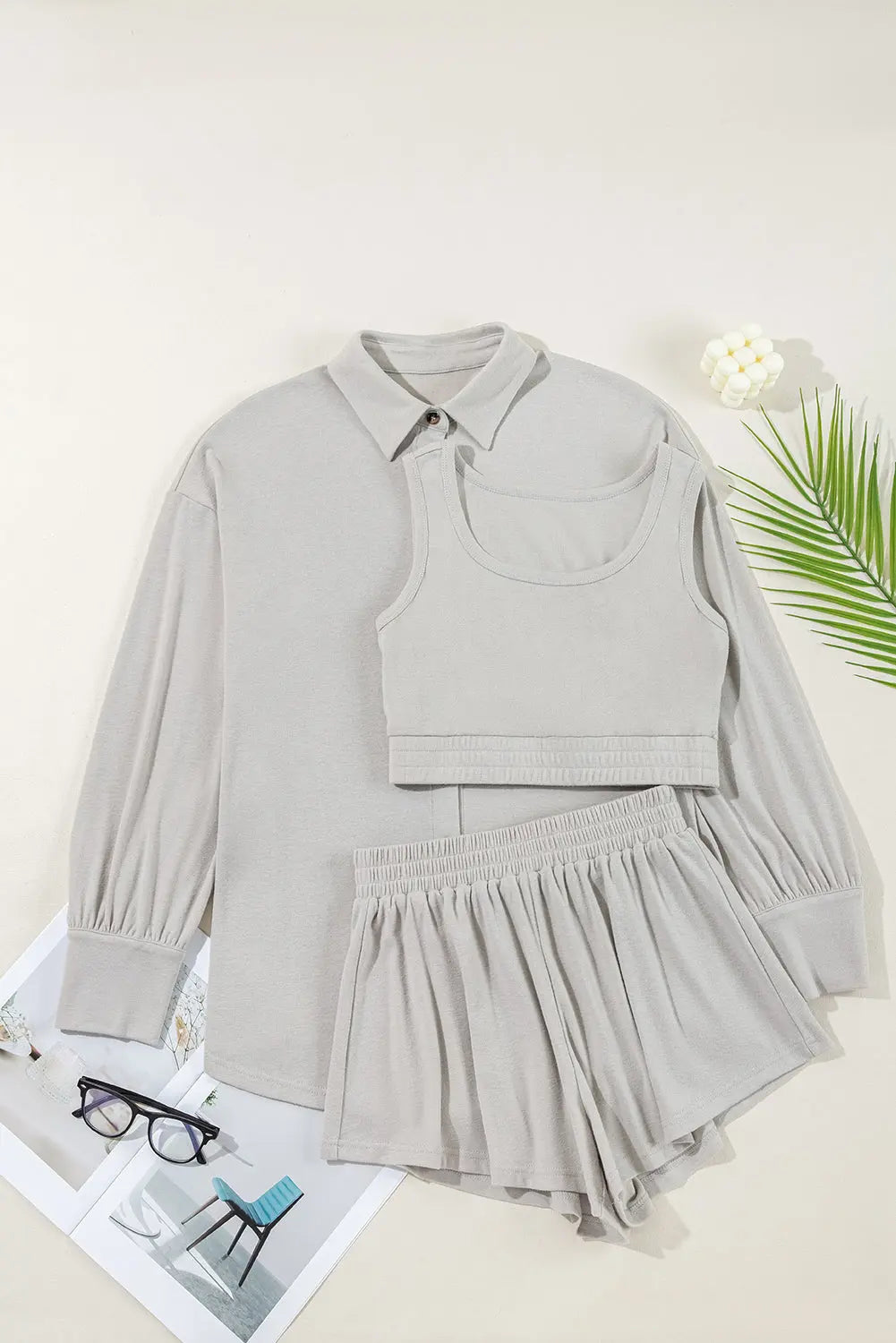 Gray 3 Pcs Lounge Set Florida Girl Fashion Boutique