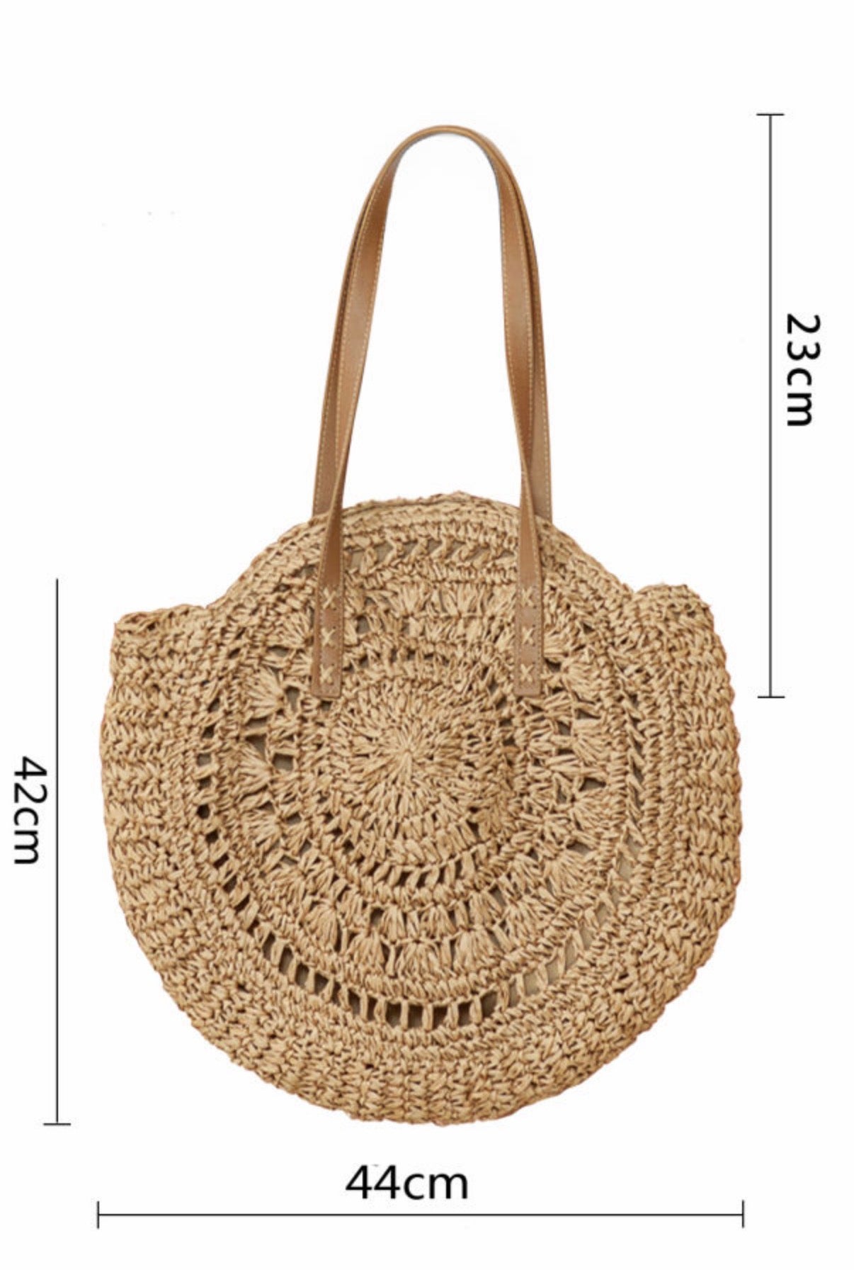 Boho Crochet Straw Round Tote Bag