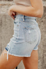 Light Blue Vintage Washed Raw Edge Jean Shorts Florida Girl Fashion Boutique