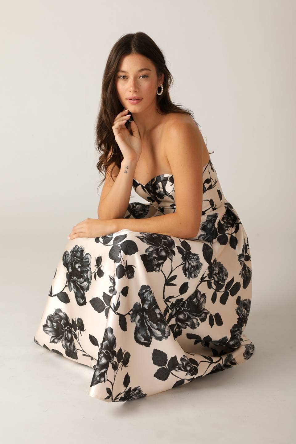 Black Floral Midi Dress FLYING TOMATO