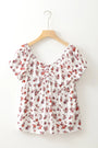 Boho Floral Cinched Short Sleeve Blouse Florida Girl Fashion Boutique