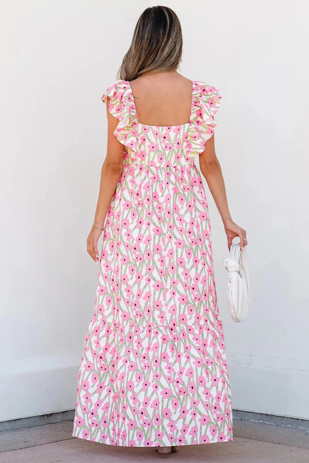 Pink Floral Ruffle Sleeve Maxi Dress Florida Girl Fashion Boutique