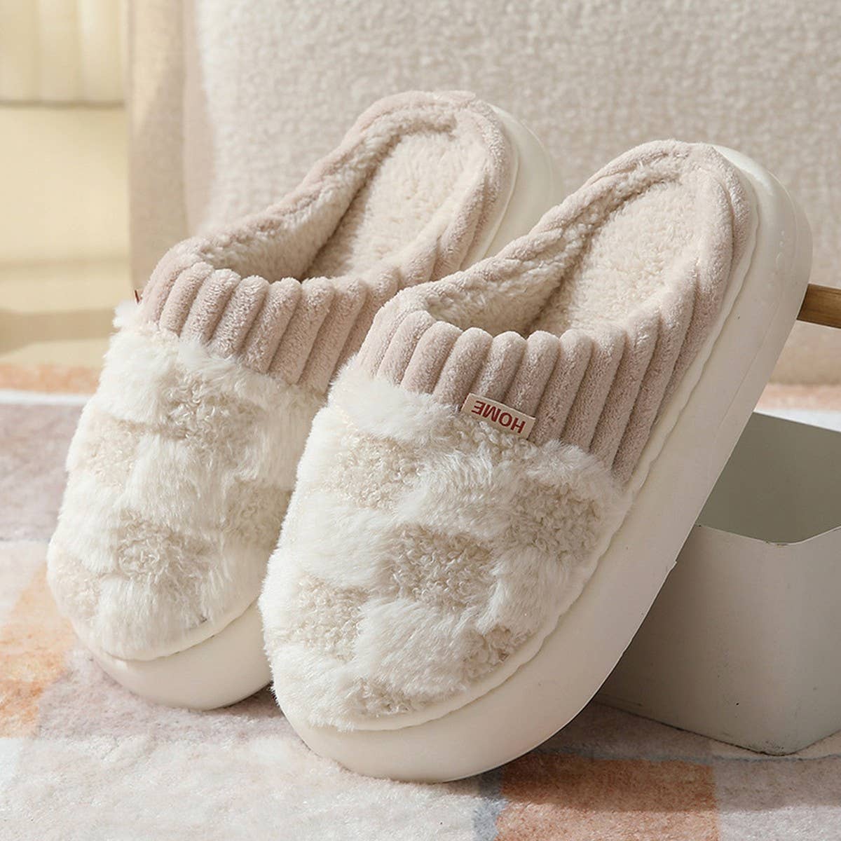 Checkered Fuzzy Slippers Florida Girl Fashion Boutique