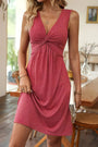 Mineral Red Twisted Bust V Neck Sleeveless Dress Florida Girl Fashion Boutique