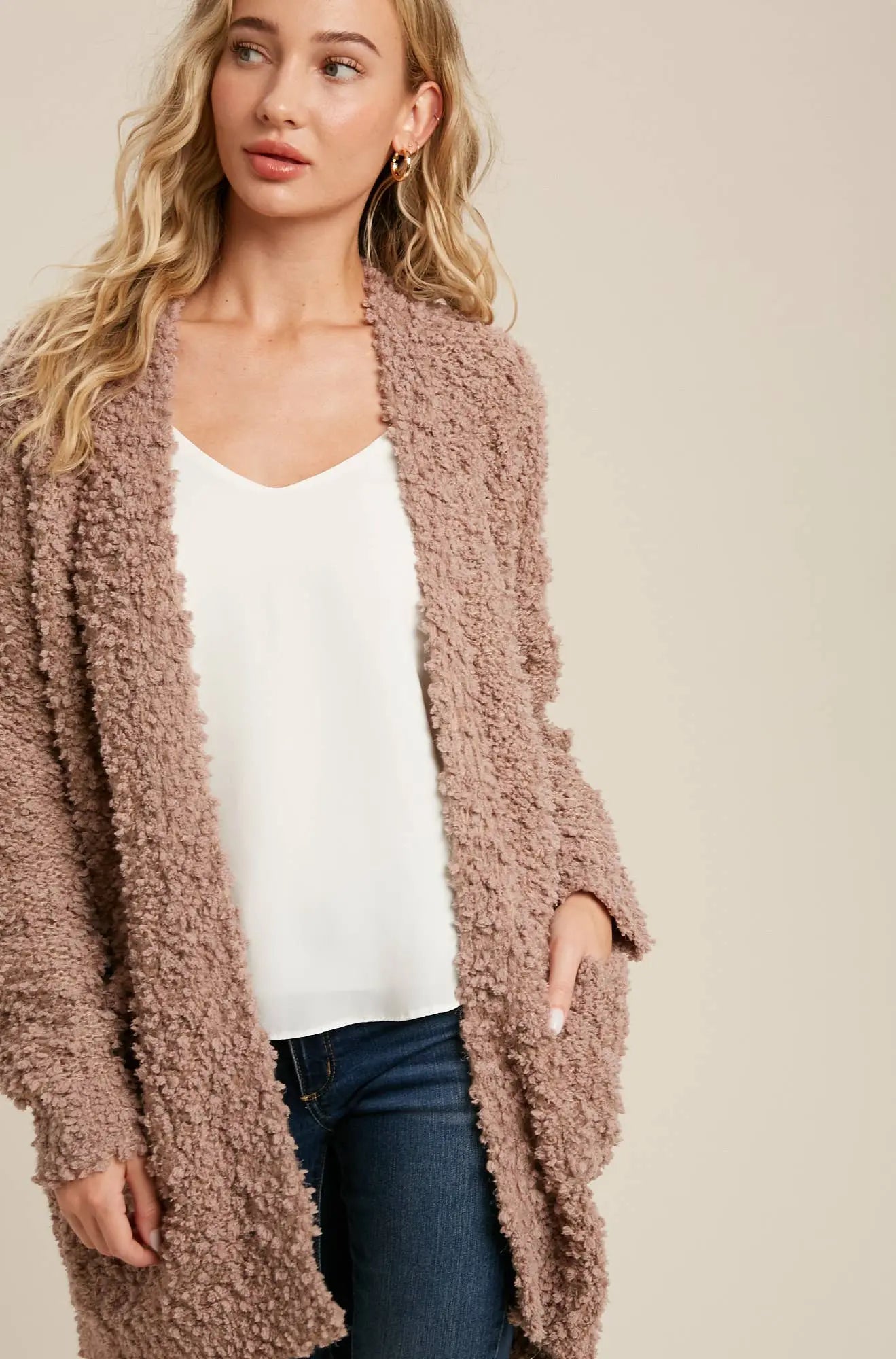 Boucle' Open Front Cardi Bluivy