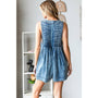 Denim V Neck Sleeveless Romper with Tie Veveret