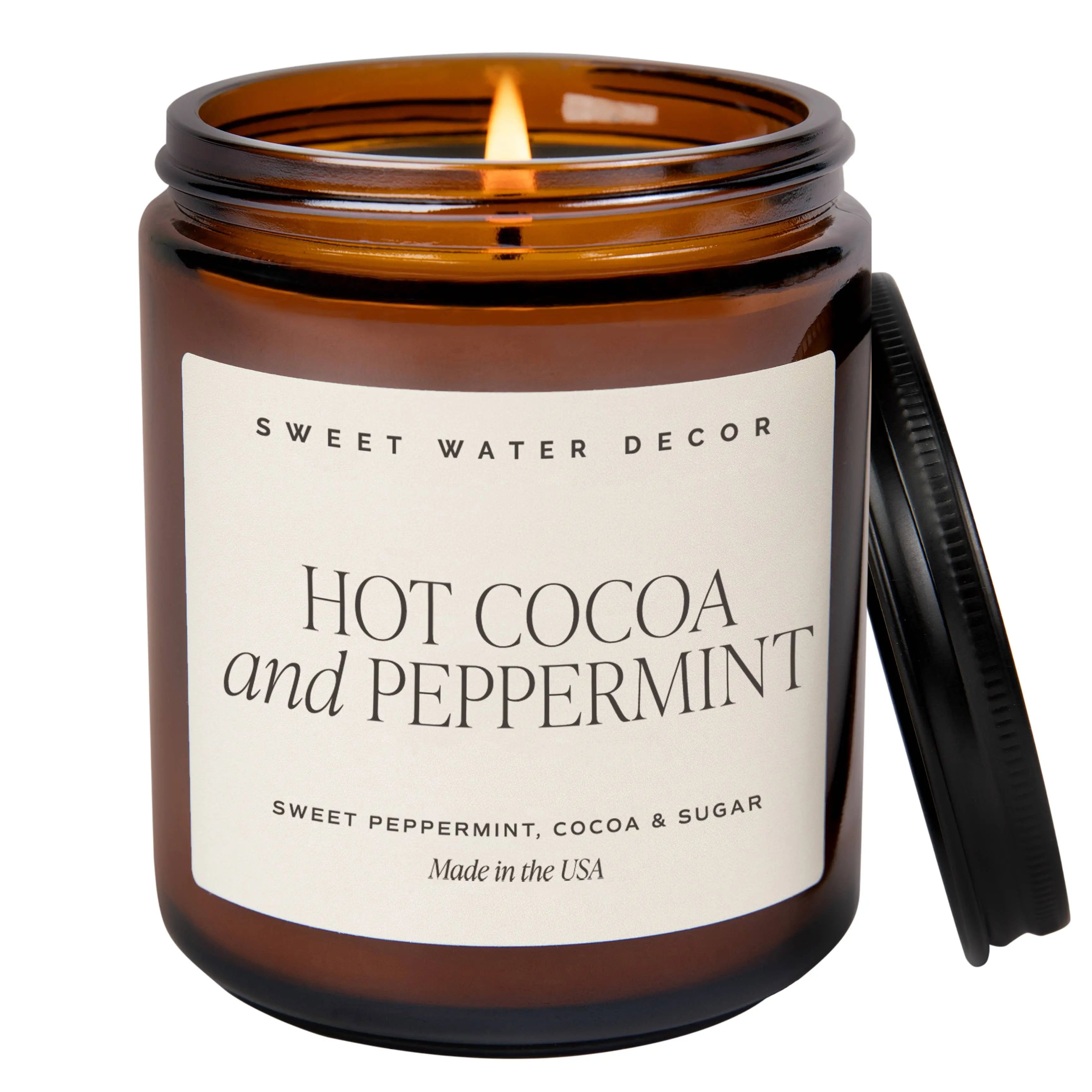 Hot Cocoa and Peppermint 9 oz Soy Candle Sweet Water Decor