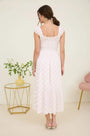 BOW PATTERN RUCHED SLEEVE SMOCKED MIDI DRESS Blu Pepper