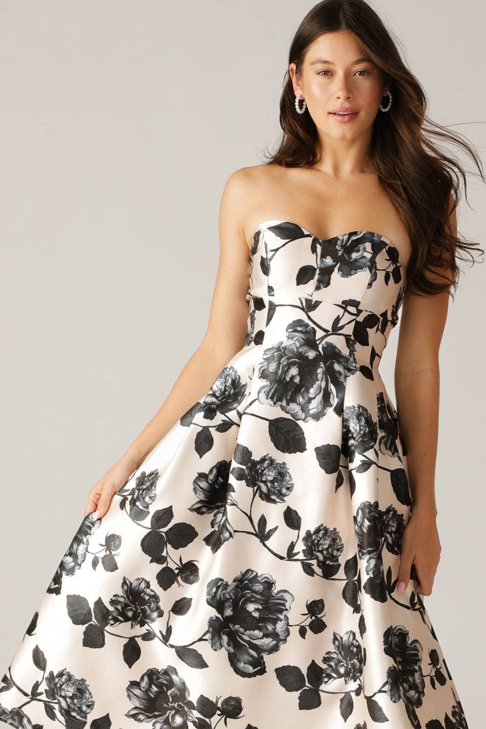 Black Floral Midi Dress FLYING TOMATO