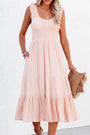 Smocked Ruched High Waist Midi Dress Florida Girl Fashion Boutique