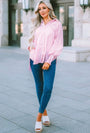 Pink Striped Ruffle Cuff Button-Down Blouse Florida Girl Fashion Boutique
