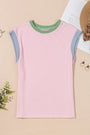 Pink Color Block Corded Knit Crew Neck Tee Florida Girl Fashion Boutique