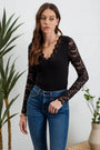 Lace Trim V Neck Top Blu Pepper