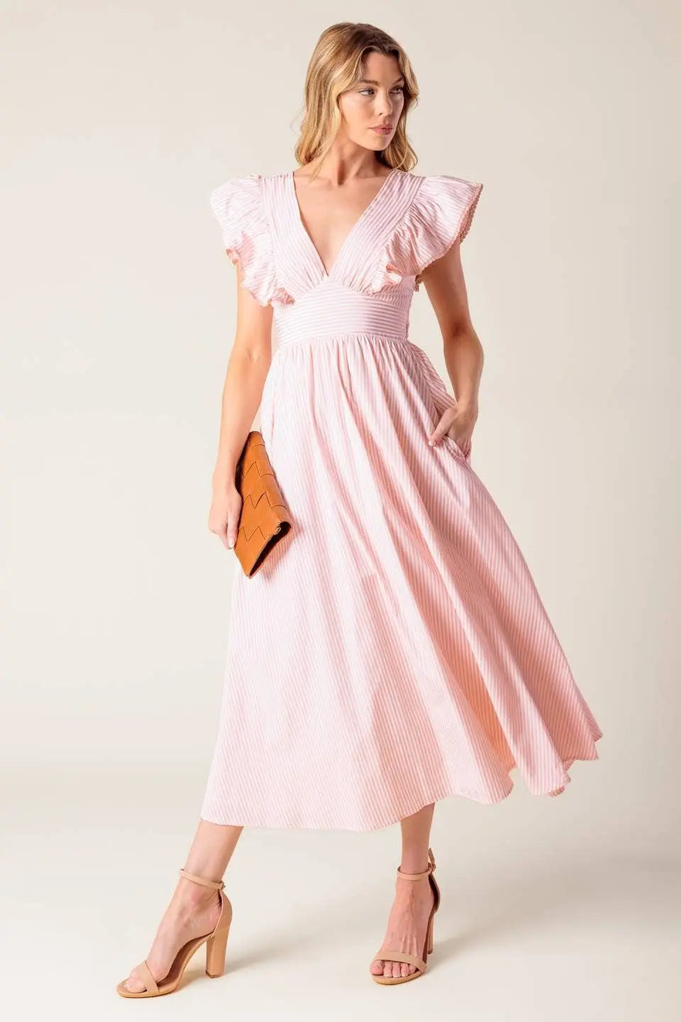 Striped Woven Midi Dress FLYING TOMATO