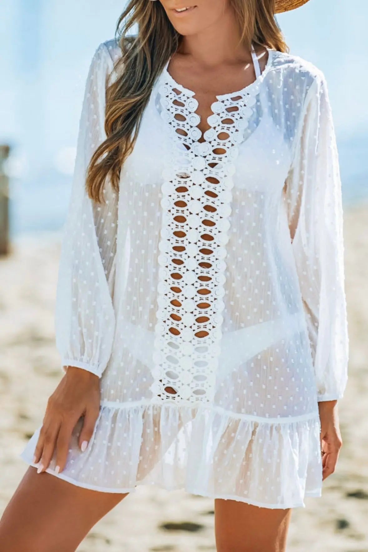 White Swiss Dot Crochet Cover Up Florida Girl Fashion Boutique