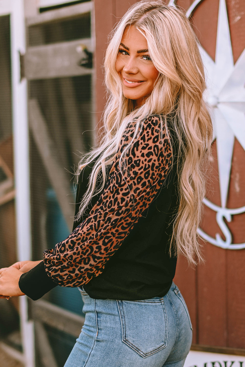 Black Leopard Sleeve Blouse Florida Girl Fashion Boutique