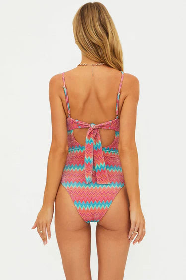 Beach Riot Lindy One Piece Strawberry Ice Chevron Shine