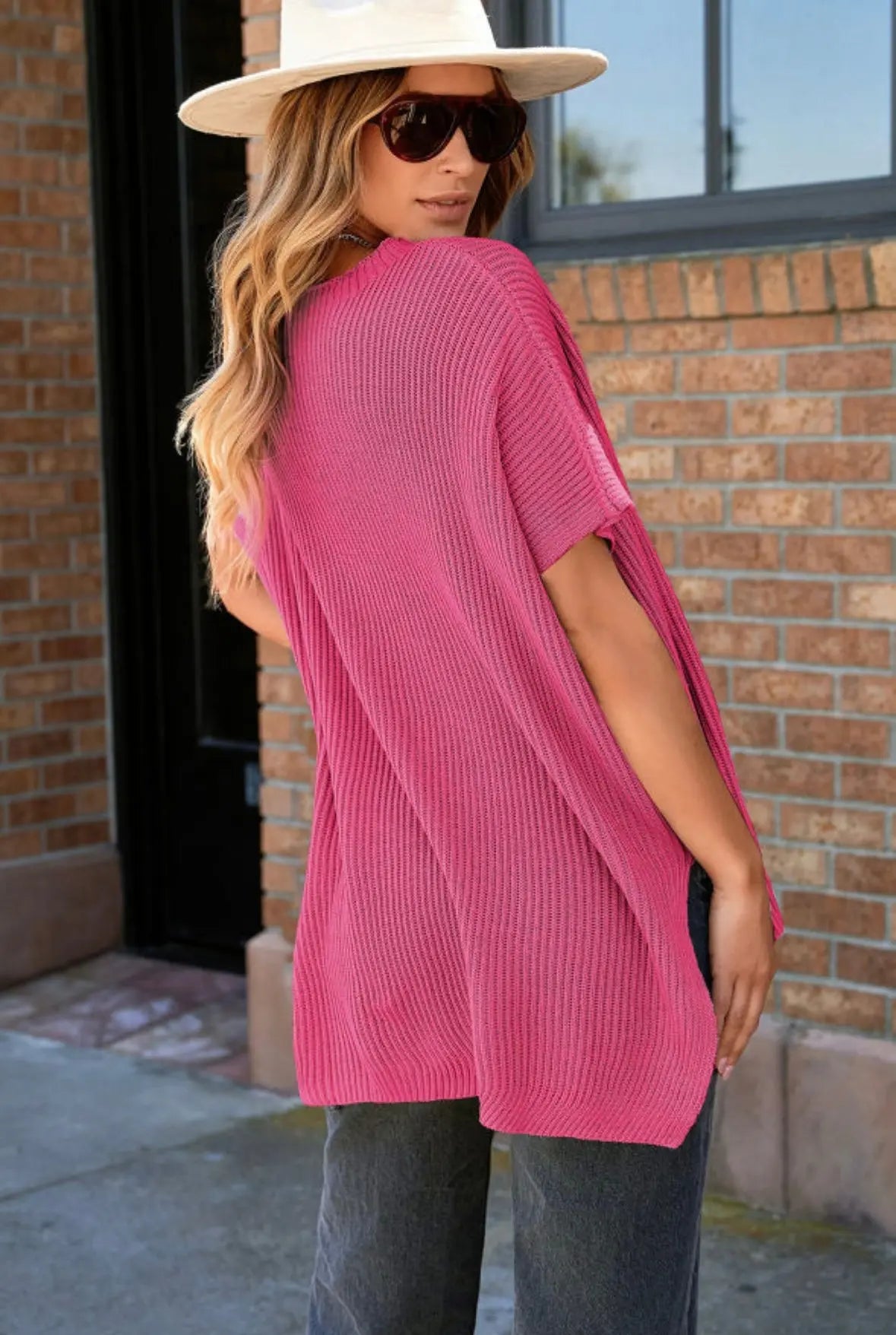 Pink Side Slit Sweater Top Florida Girl Fashion Boutique