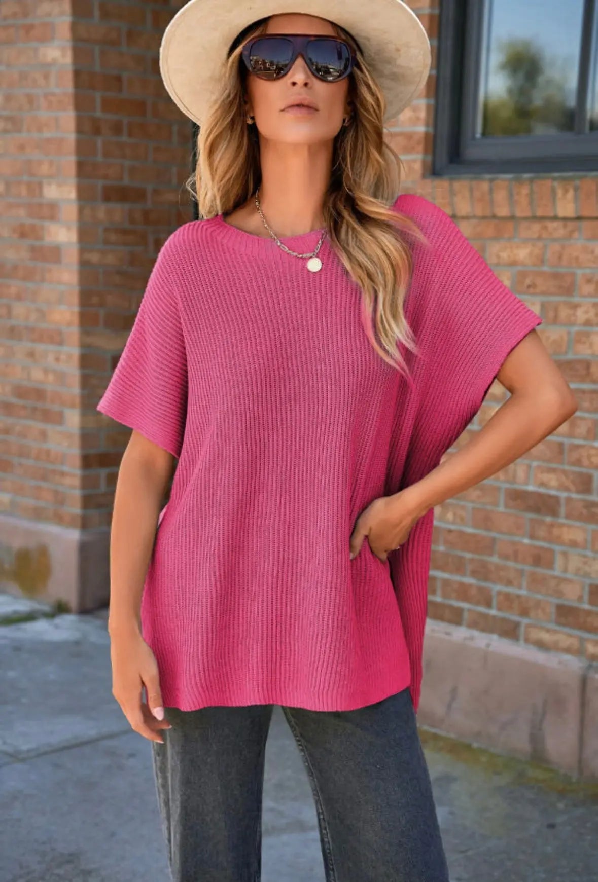 Pink Side Slit Sweater Top Florida Girl Fashion Boutique