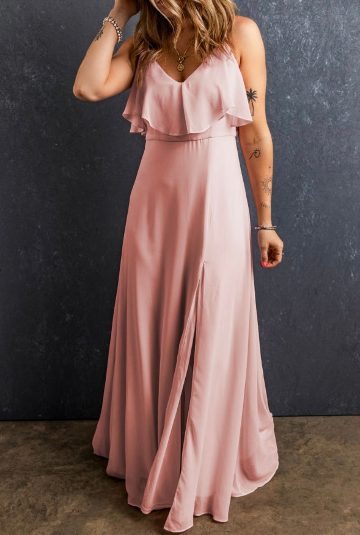 Light Pink Ruffled Split Dress Florida Girl Fashion Boutique