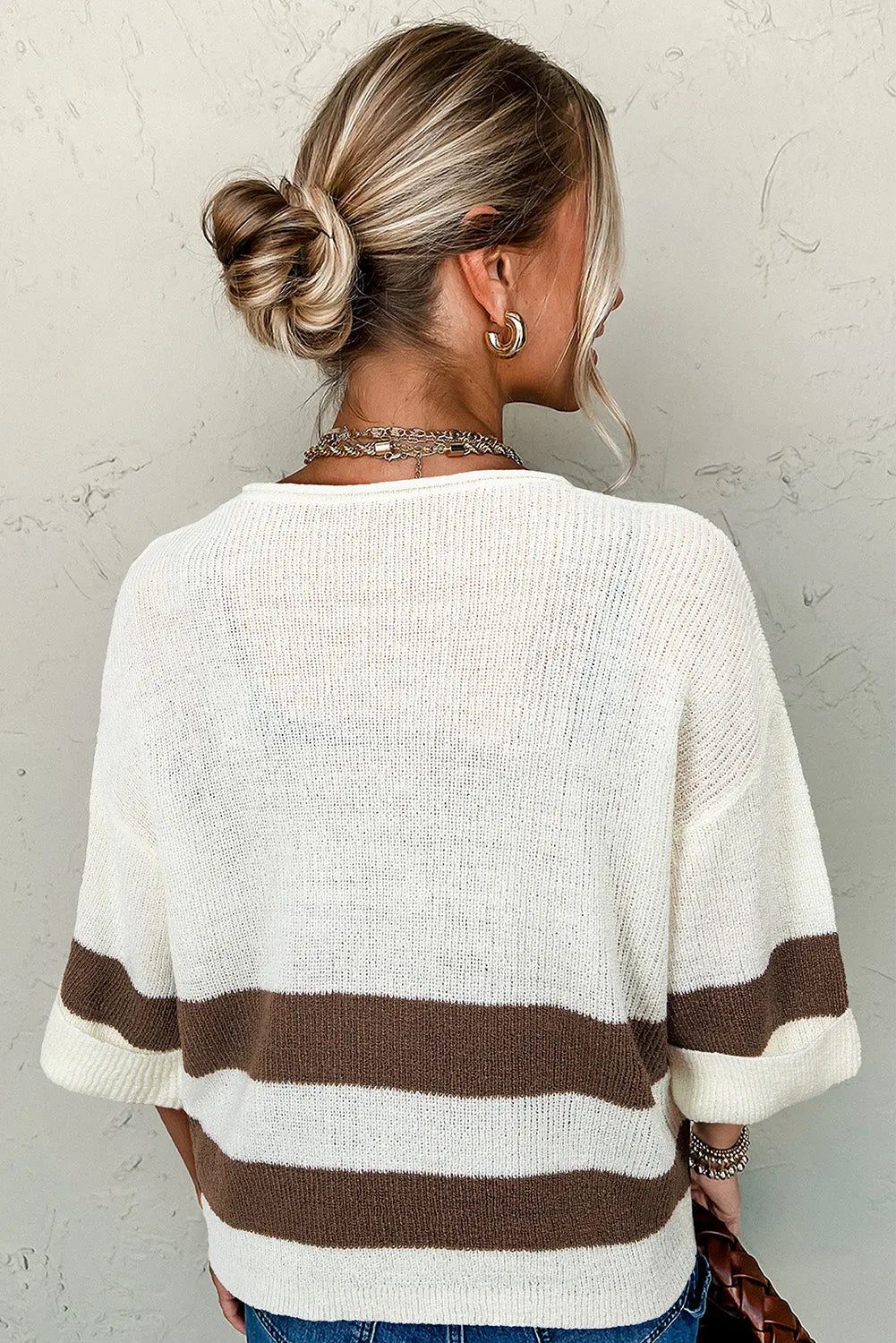Brown Striped V Neck Cropped Sweater T Shirt Florida Girl Fashion Boutique