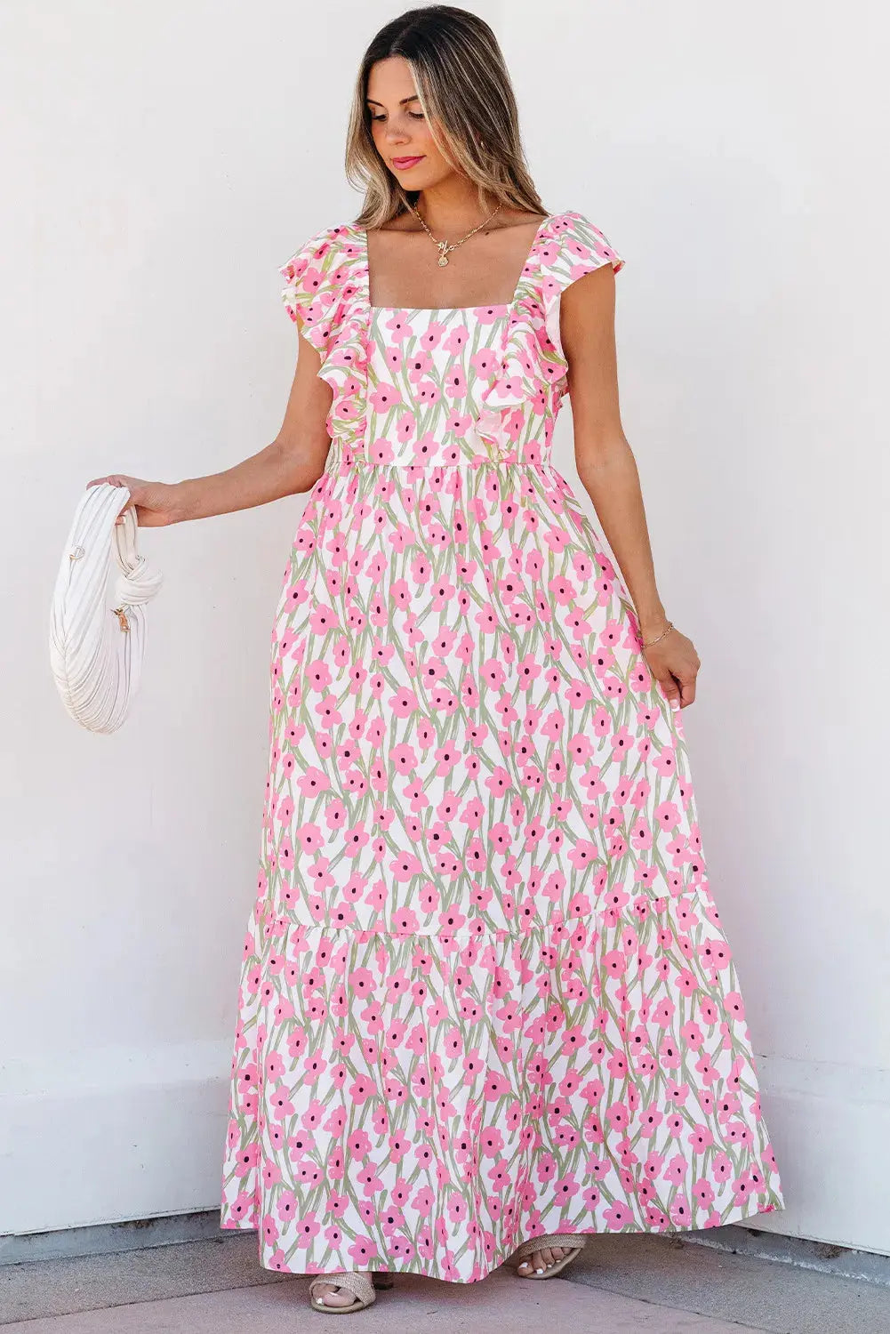 Pink Floral Ruffle Sleeve Maxi Dress Florida Girl Fashion Boutique