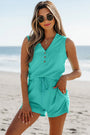 Mint Green Ribbed Button V Neck Tank Top and Shorts Set Florida Girl Fashion Boutique