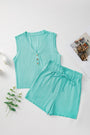 Mint Green Ribbed Button V Neck Tank Top and Shorts Set Florida Girl Fashion Boutique