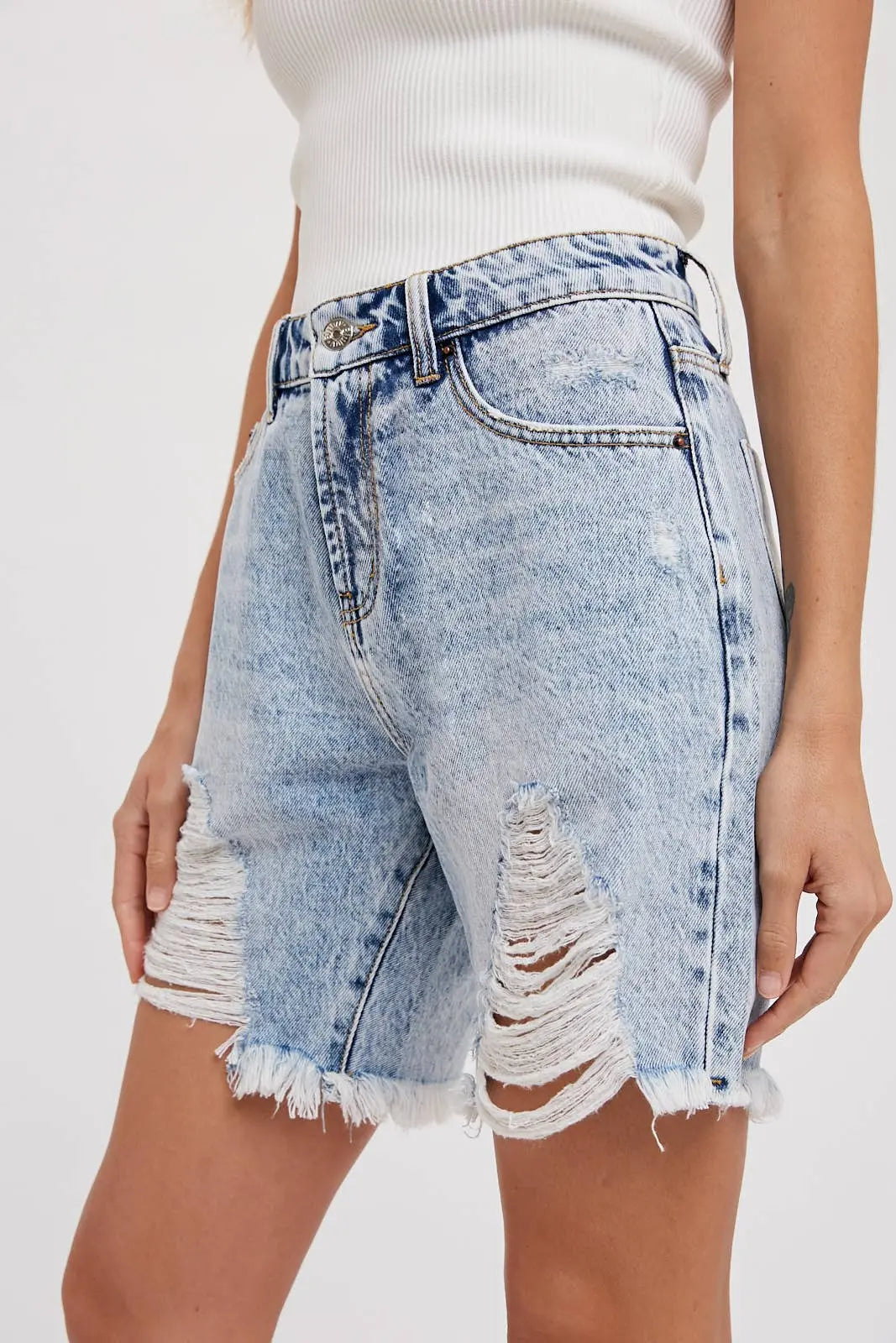 Ripped Boyfriend Denim Shorts Bluivy
