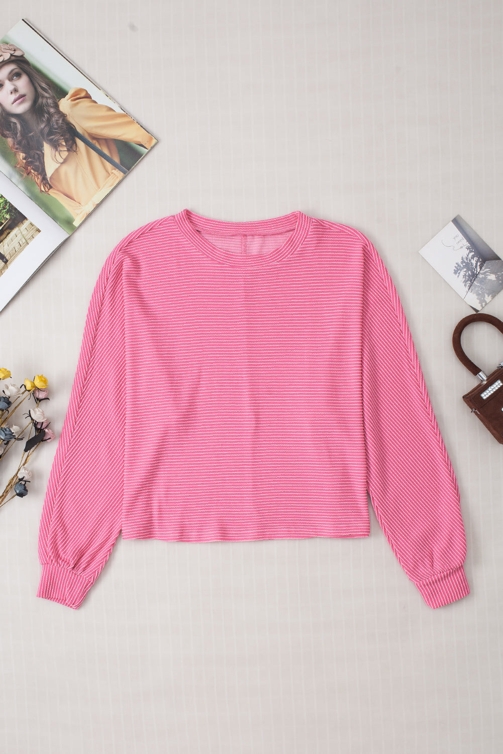 Pink Corded Long Sleeve Top Florida Girl Fashion Boutique