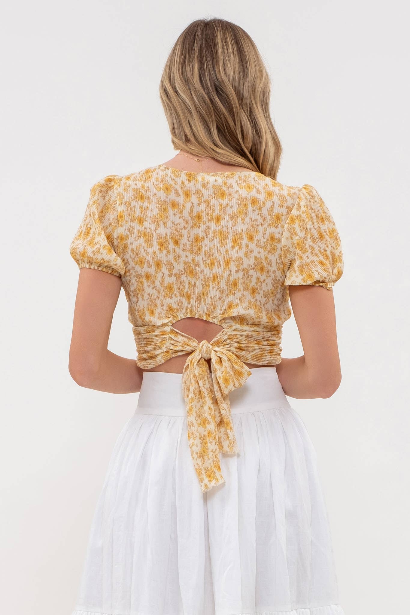 Floral Tie Back Crop Top Blu Pepper